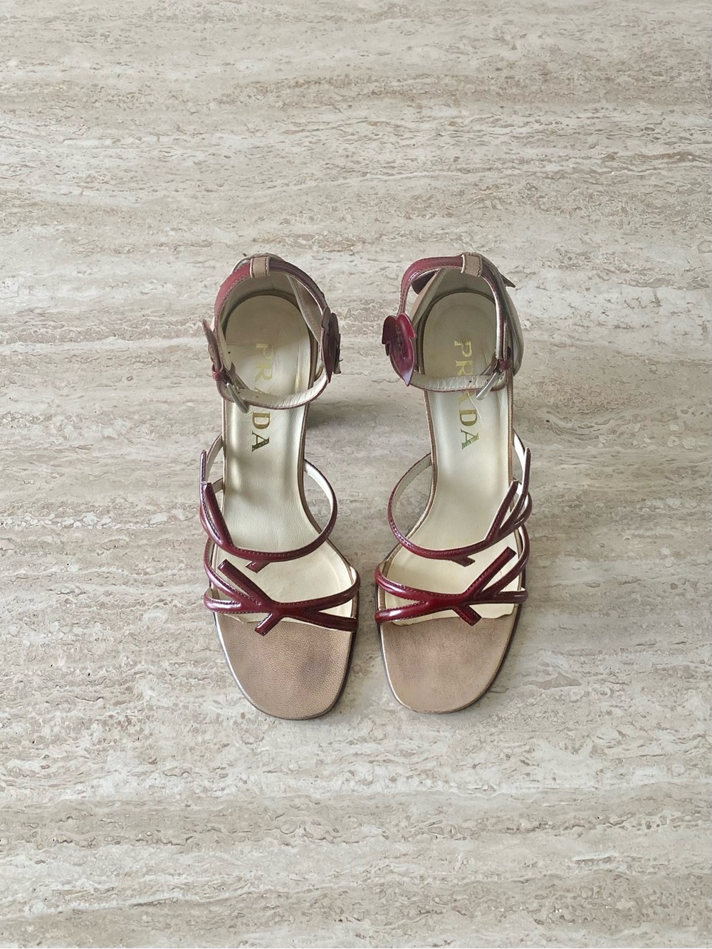 Vintage Prada Leaf Branch Ankle Strap Sandal Heels